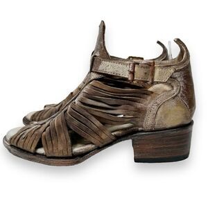 Arrow Bootie Stone Open Peep Toe Leather Ankle Buckle Freebird by Steven Size 6
